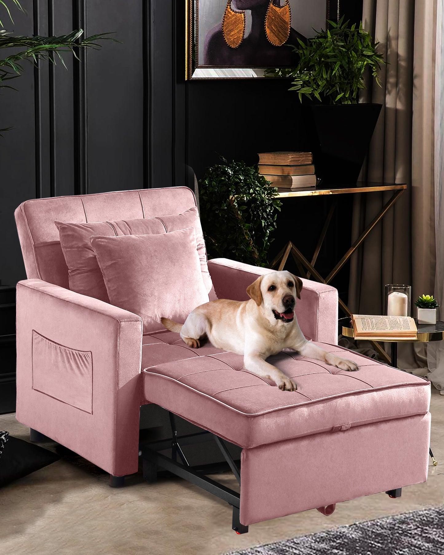 Convertible Chair Sleeper Bed, Stepless Adjustable Backrest, Futon Chair Turns Into Bed, Sleeper Sofa for Living Room, 3 in 1