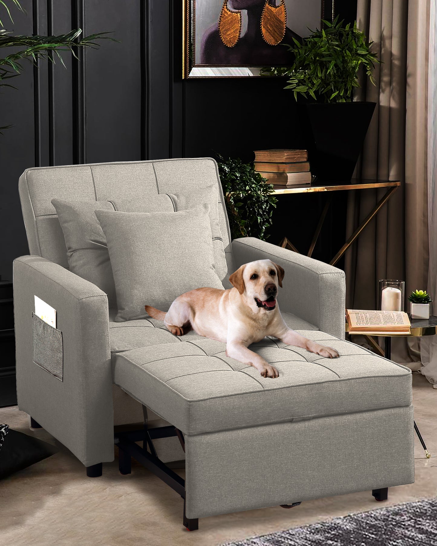 Convertible Chair Sleeper Bed, Stepless Adjustable Backrest, Futon Chair Turns Into Bed, Sleeper Sofa for Living Room, 3 in 1